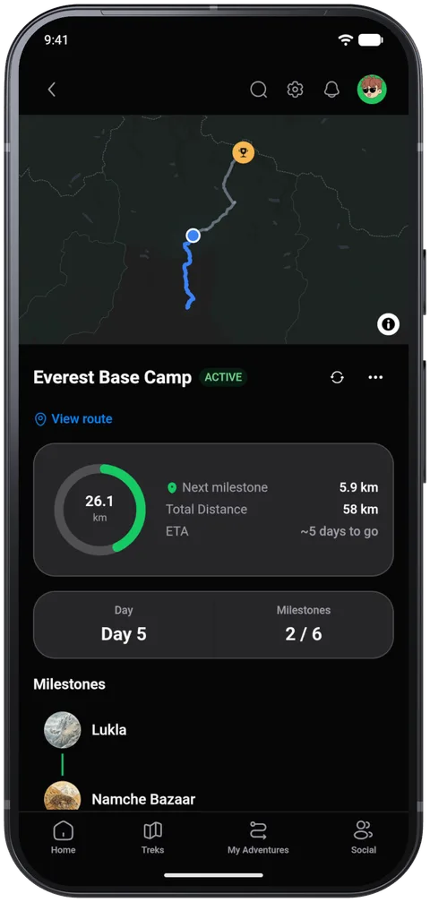 reTrek on Android: The route map, milestones and the day count