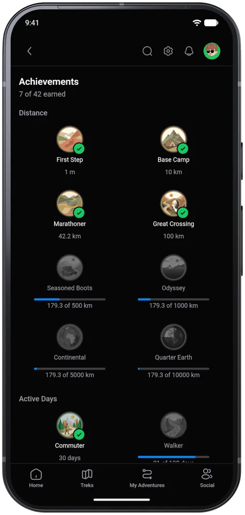 reTrek on Android: Achievements
