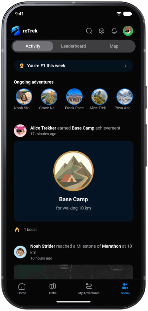 reTrek on Android: The social feed