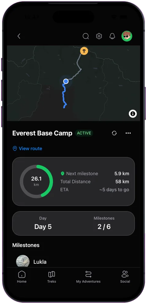 reTrek on iPhone: The route map, milestones and the day count