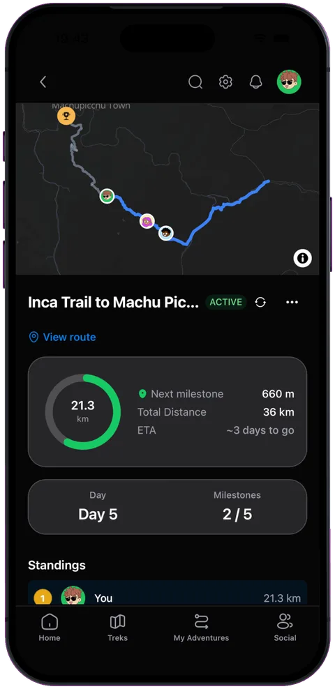 reTrek on iPhone: A race on the Inca Trail, with standings