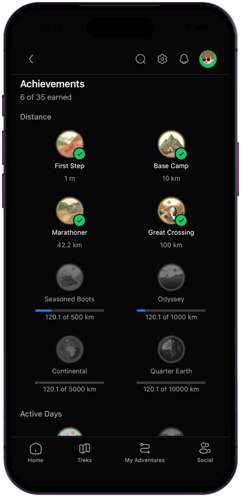 reTrek on iPhone: Achievements