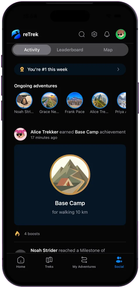 reTrek on iPhone: The social feed