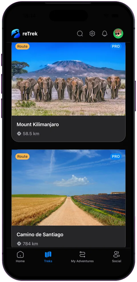 reTrek on iPhone: The treks catalog